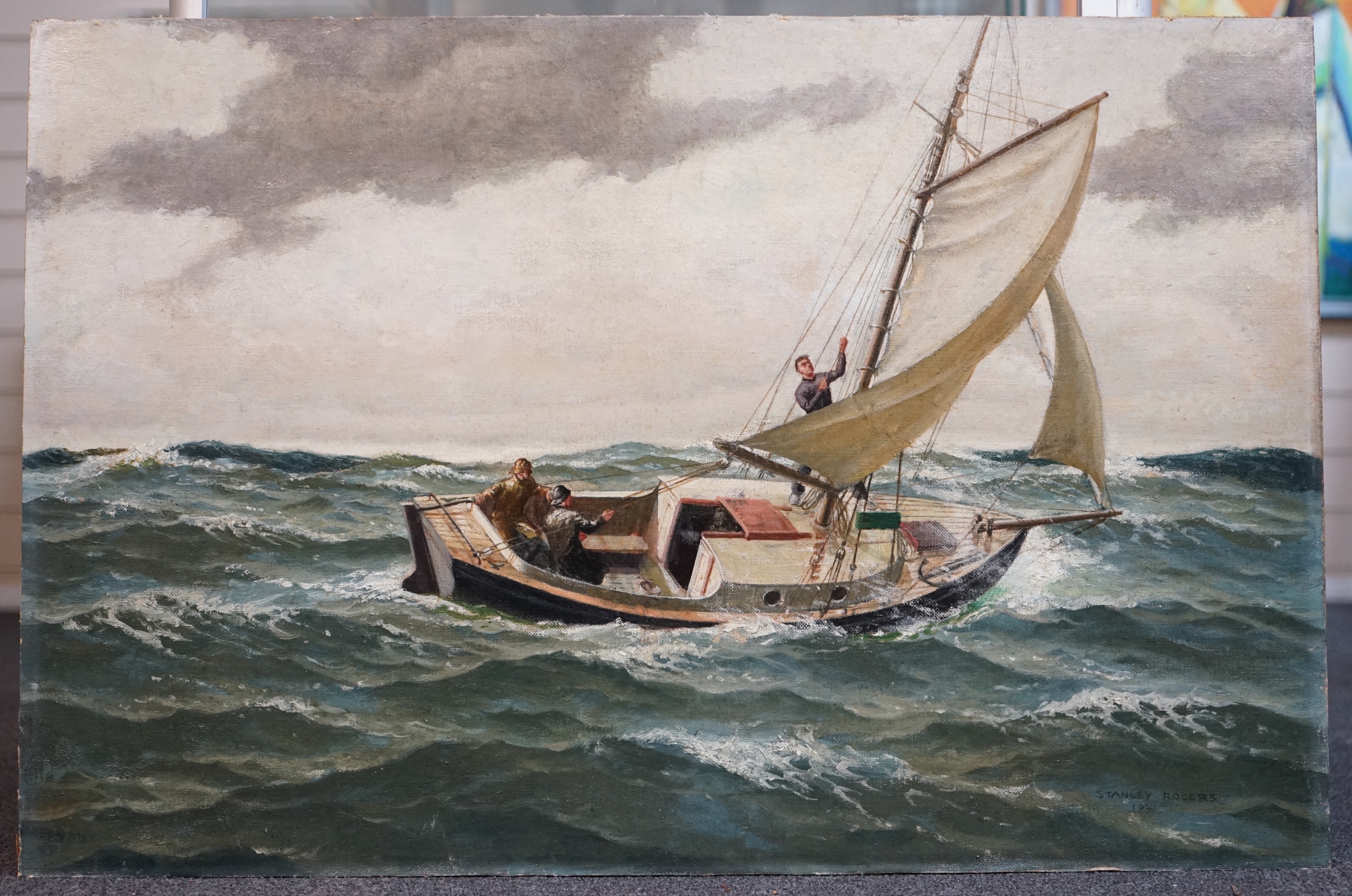 Stanley Rogers RSMA, 'This is the life', Yachtsmen at sea, oil on board, 50 x 77cm, unframed